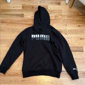 Puma Men's Black Hoodie with Silver Logo